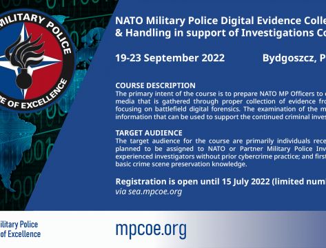 NATO Military Police Digital Evidence Collection and Handling in support of Investigations Course 2022 – DEHIC-22